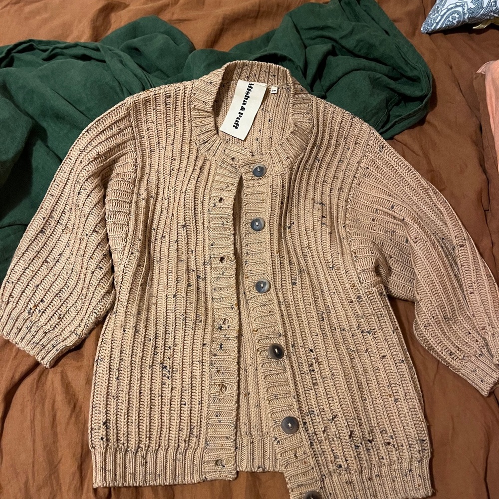 Misha and puff camel confetti fisherman cardigan